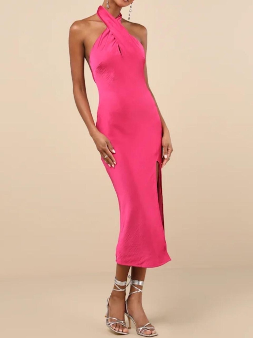 Lulu's Fuchsia Halter Midi Dress